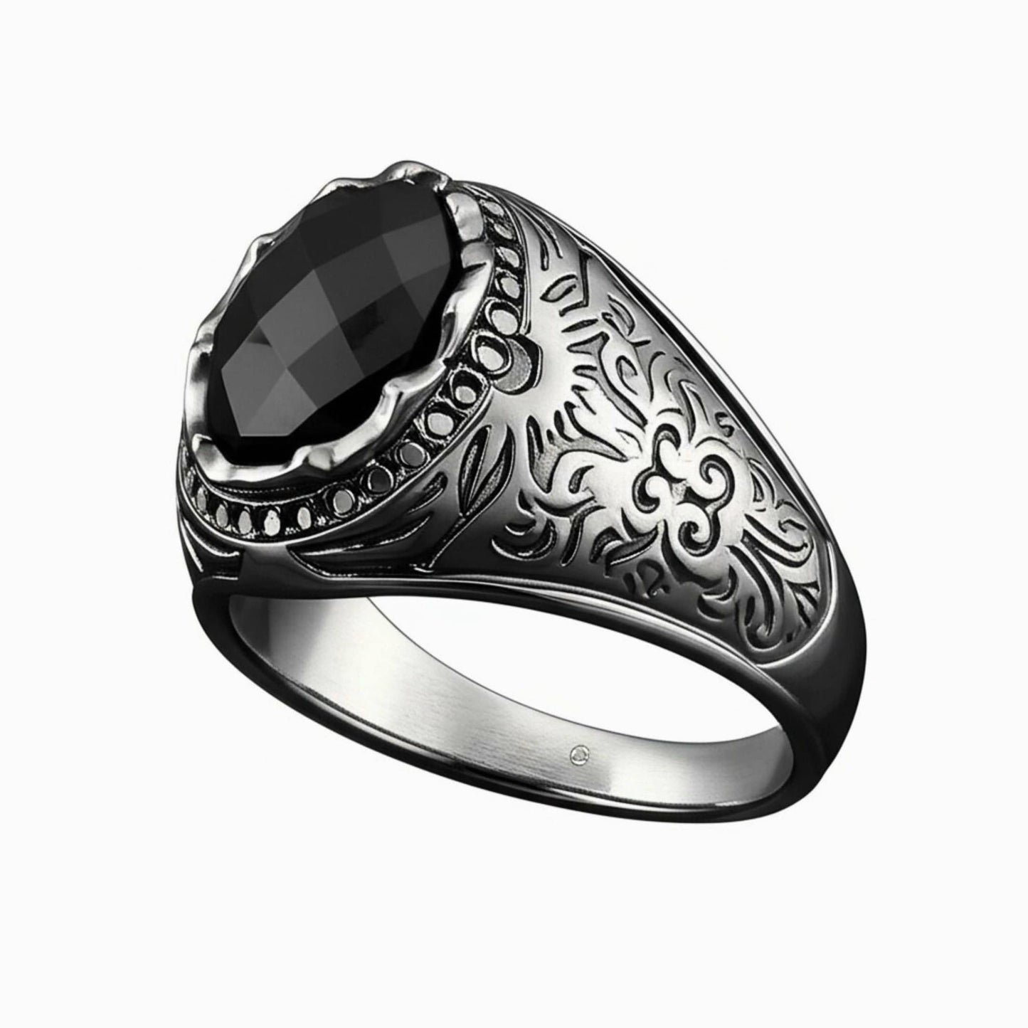 THE MEN THING Rings Royal Series - BLACKFIRE SIGNET RING - Pure Stainless Steel Men’s Black-Plated Ring – Statement Luxury Jewelry (Size : 18-21-23)