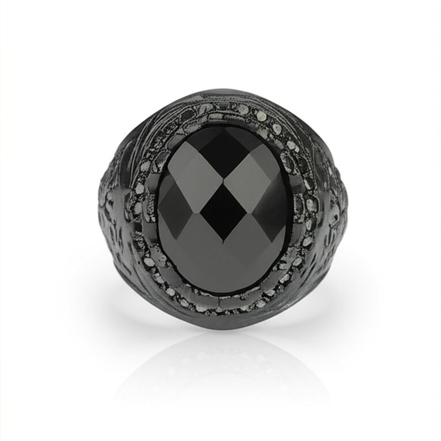 THE MEN THING Rings Royal Series - BLACKFIRE SIGNET RING - Pure Stainless Steel Men’s Black-Plated Ring – Statement Luxury Jewelry (Size : 18-21-23)
