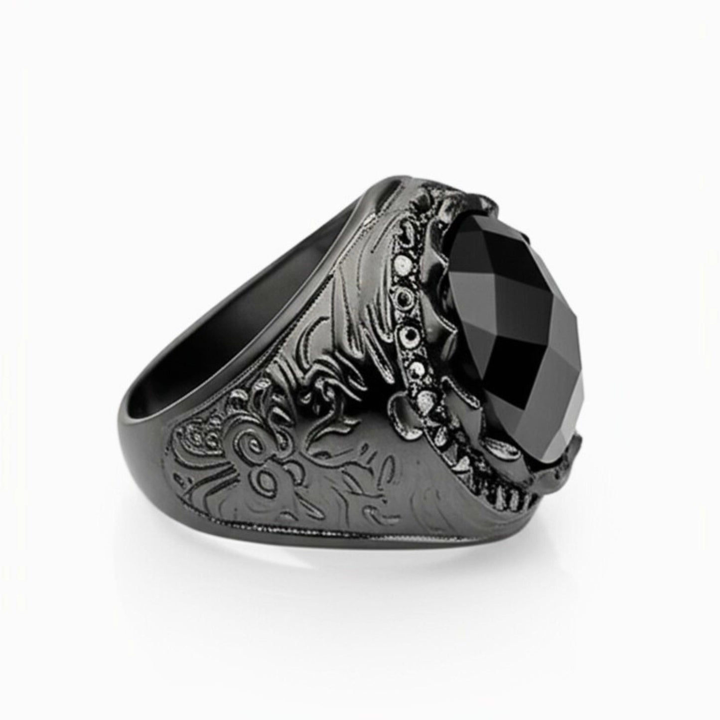 THE MEN THING Rings Royal Series - BLACKFIRE SIGNET RING - Pure Stainless Steel Men’s Black-Plated Ring – Statement Luxury Jewelry (Size : 18-21-23)