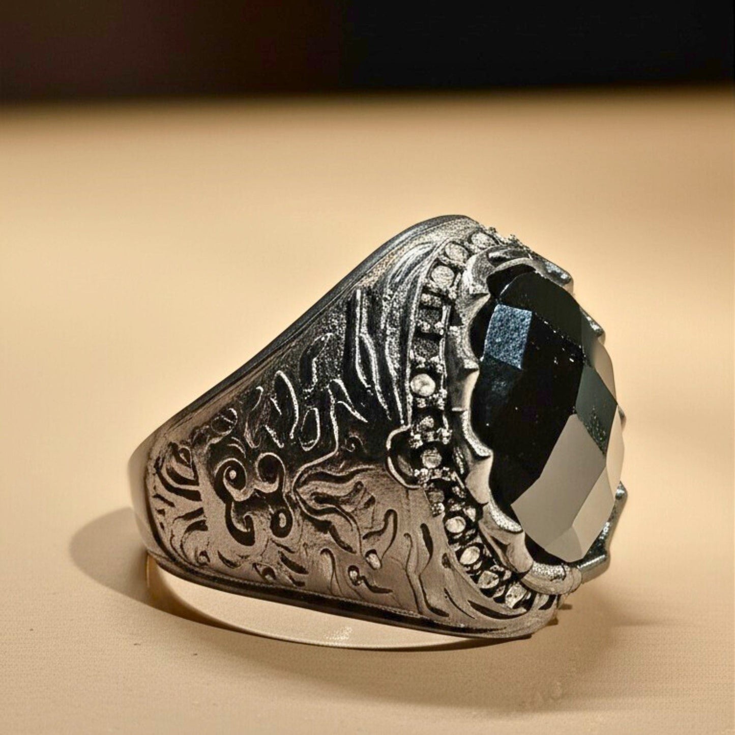 THE MEN THING Rings Royal Series - BLACKFIRE SIGNET RING - Pure Stainless Steel Men’s Black-Plated Ring – Statement Luxury Jewelry (Size : 18-21-23)