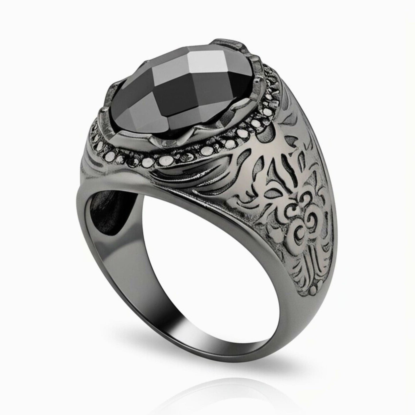 THE MEN THING Rings Royal Series - BLACKFIRE SIGNET RING - Pure Stainless Steel Men’s Black-Plated Ring – Statement Luxury Jewelry (Size : 18-21-23)