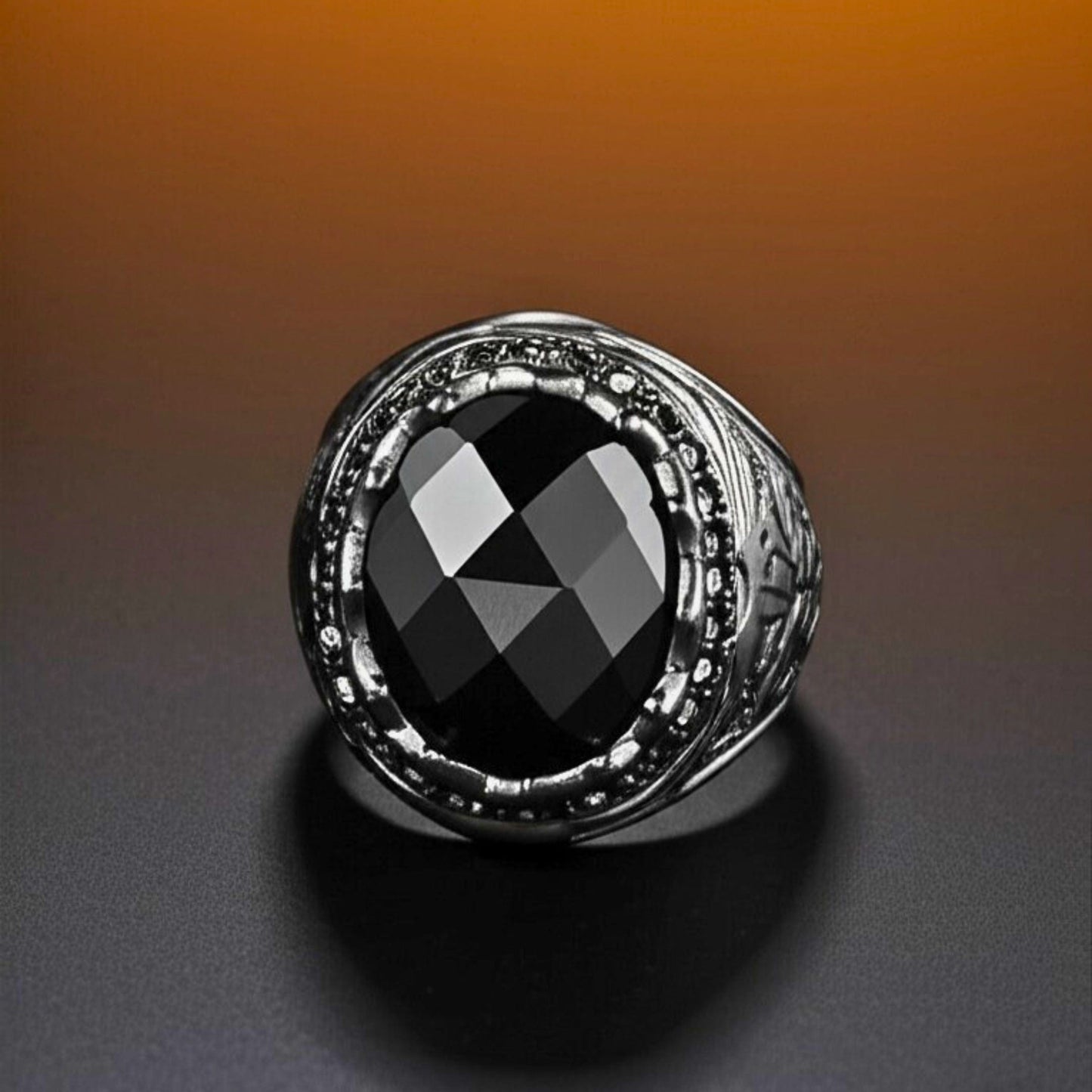 THE MEN THING Rings Royal Series - BLACKFIRE SIGNET RING - Pure Stainless Steel Men’s Black-Plated Ring – Statement Luxury Jewelry (Size : 18-21-23)
