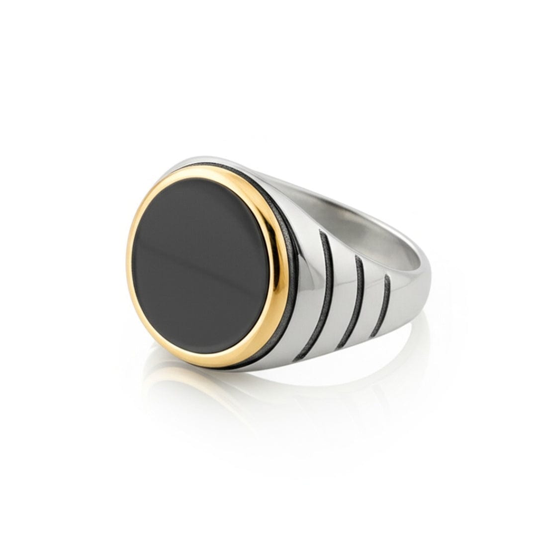 THE MEN THING Rings Royal Series - BLACKSTAR HALO RING - Pure Stainless Steel Men’s Steel-Gold-Plated Ring – Statement Luxury Jewelry (Size : 19-22-24-27)