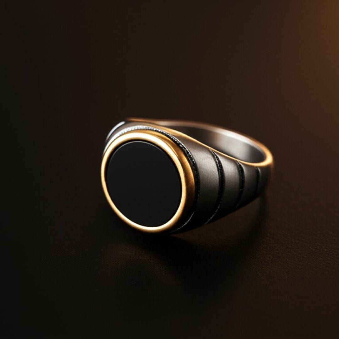 THE MEN THING Rings Royal Series - BLACKSTAR HALO RING - Pure Stainless Steel Men’s Steel-Gold-Plated Ring – Statement Luxury Jewelry (Size : 19-22-24-27)