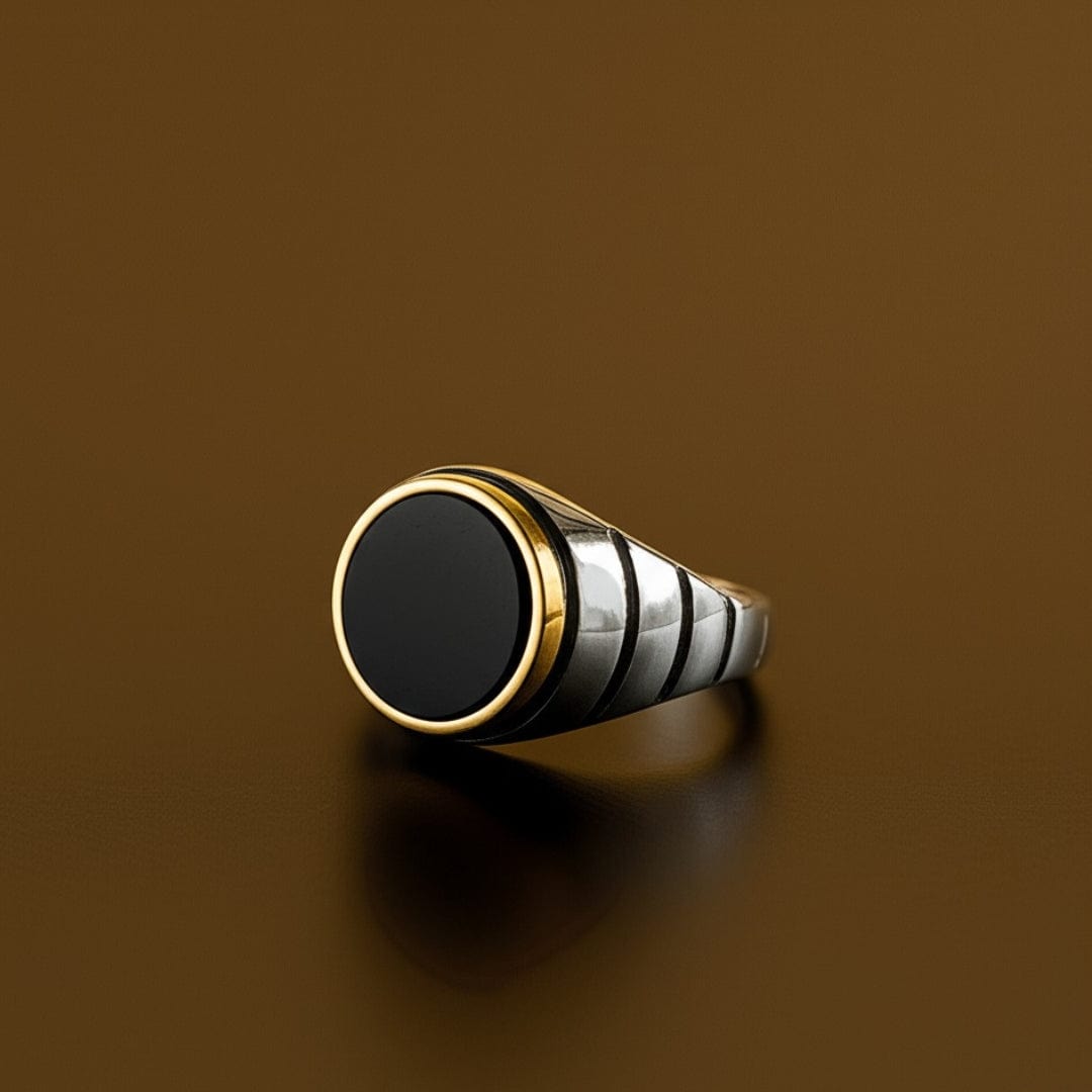 THE MEN THING Rings Royal Series - BLACKSTAR HALO RING - Pure Stainless Steel Men’s Steel-Gold-Plated Ring – Statement Luxury Jewelry (Size : 19-22-24-27)