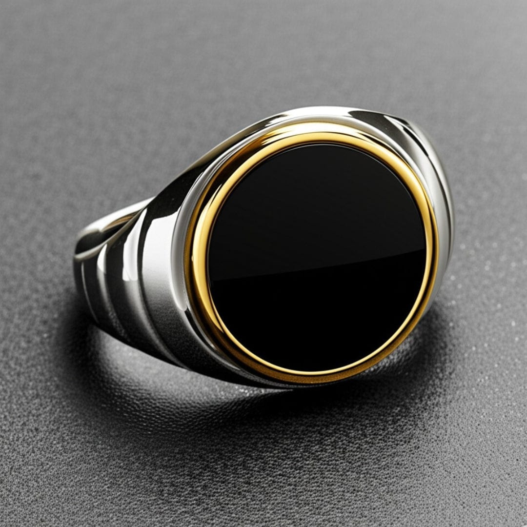 THE MEN THING Rings Royal Series - BLACKSTAR HALO RING - Pure Stainless Steel Men’s Steel-Gold-Plated Ring – Statement Luxury Jewelry (Size : 19-22-24-27)