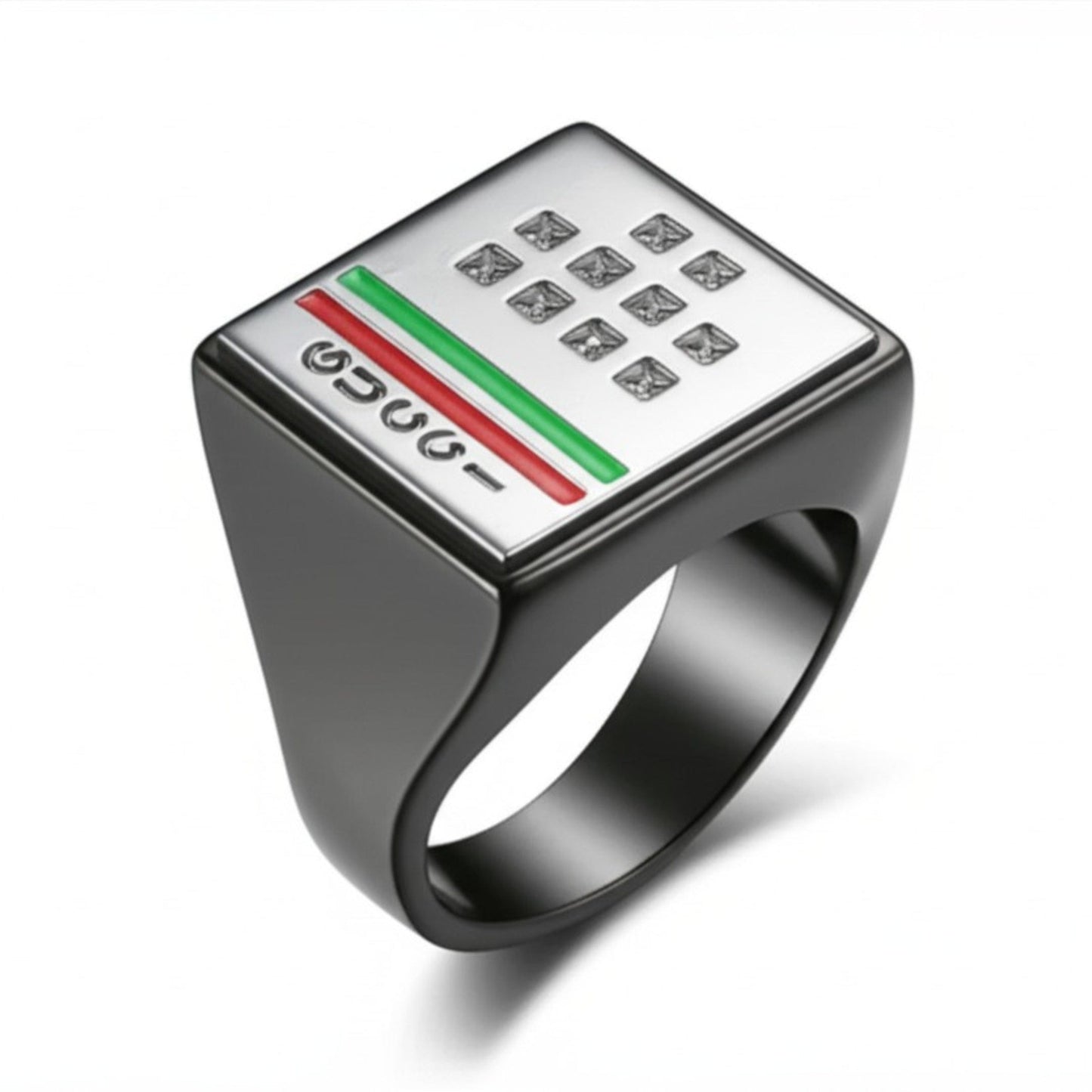 THE MEN THING Rings Royal Series - BLOCKWAVE RING - Pure Stainless Steel Men’s Black-Steel-Plated Ring – Statement Luxury Jewelry (Size : 19-22-24)