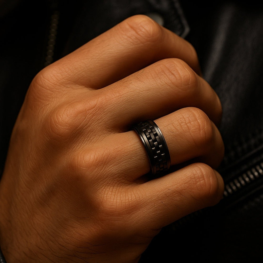 THE MEN THING Rings Royal Series - CARBON EDGE RING - Pure Stainless Steel Men’s Steel-Plated Black Ring – Statement Luxury Jewelry (Size : 19-22-24)