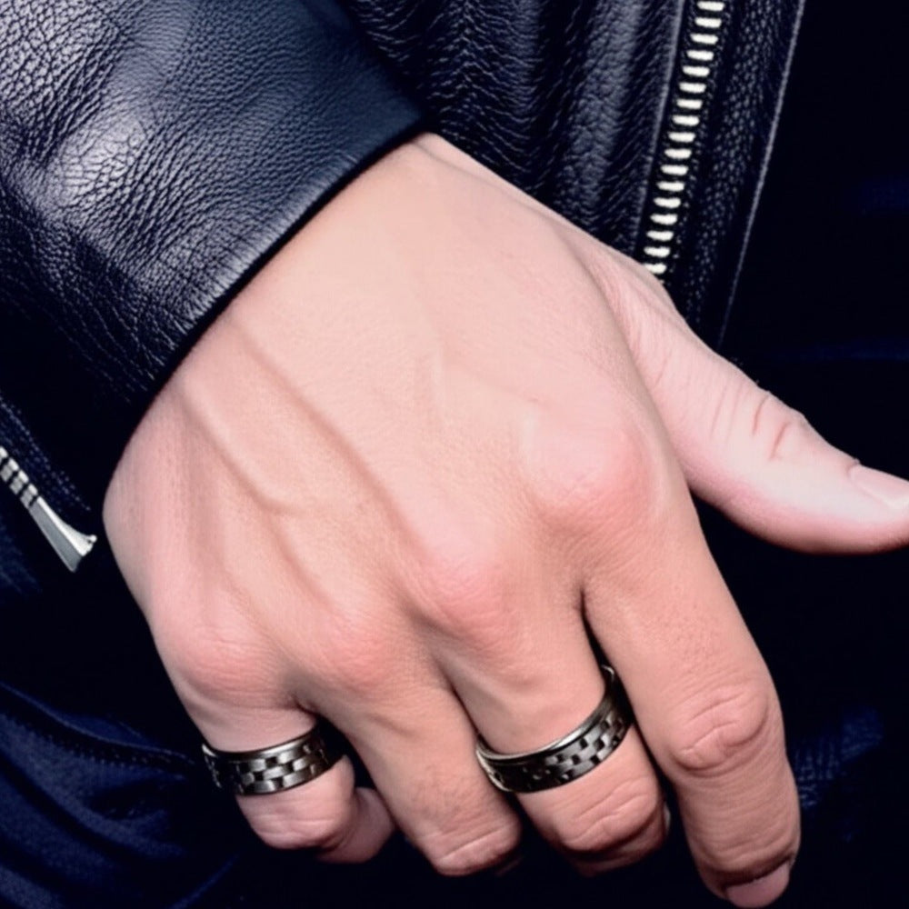 THE MEN THING Rings Royal Series - CARBON EDGE RING - Pure Stainless Steel Men’s Steel-Plated Black Ring – Statement Luxury Jewelry (Size : 19-22-24)