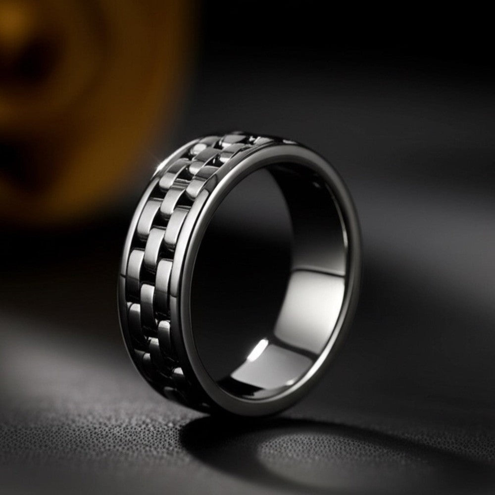 THE MEN THING Rings Royal Series - CARBON EDGE RING - Pure Stainless Steel Men’s Steel-Plated Black Ring – Statement Luxury Jewelry (Size : 19-22-24)