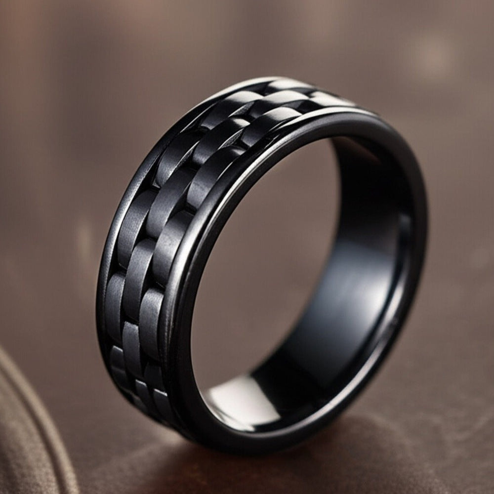 THE MEN THING Rings Royal Series - CARBON EDGE RING - Pure Stainless Steel Men’s Steel-Plated Black Ring – Statement Luxury Jewelry (Size : 19-22-24)