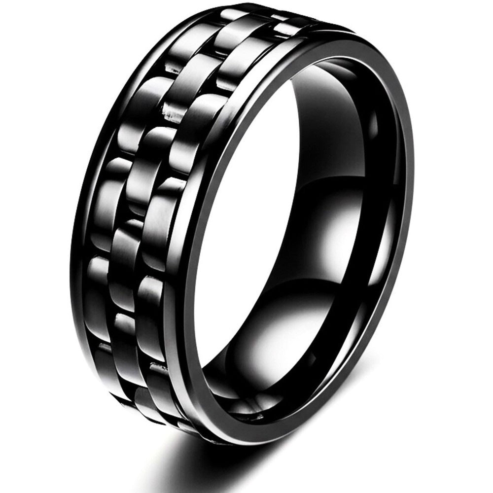 THE MEN THING Rings Royal Series - CARBON EDGE RING - Pure Stainless Steel Men’s Steel-Plated Black Ring – Statement Luxury Jewelry (Size : 19-22-24)