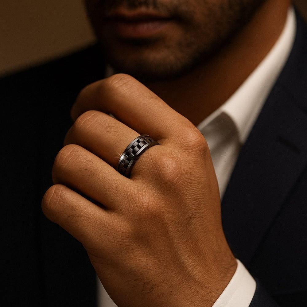 THE MEN THING Rings Royal Series - CARBON EDGE RING - Pure Stainless Steel Men’s Steel-Plated Black Ring – Statement Luxury Jewelry (Size : 19-22-24)