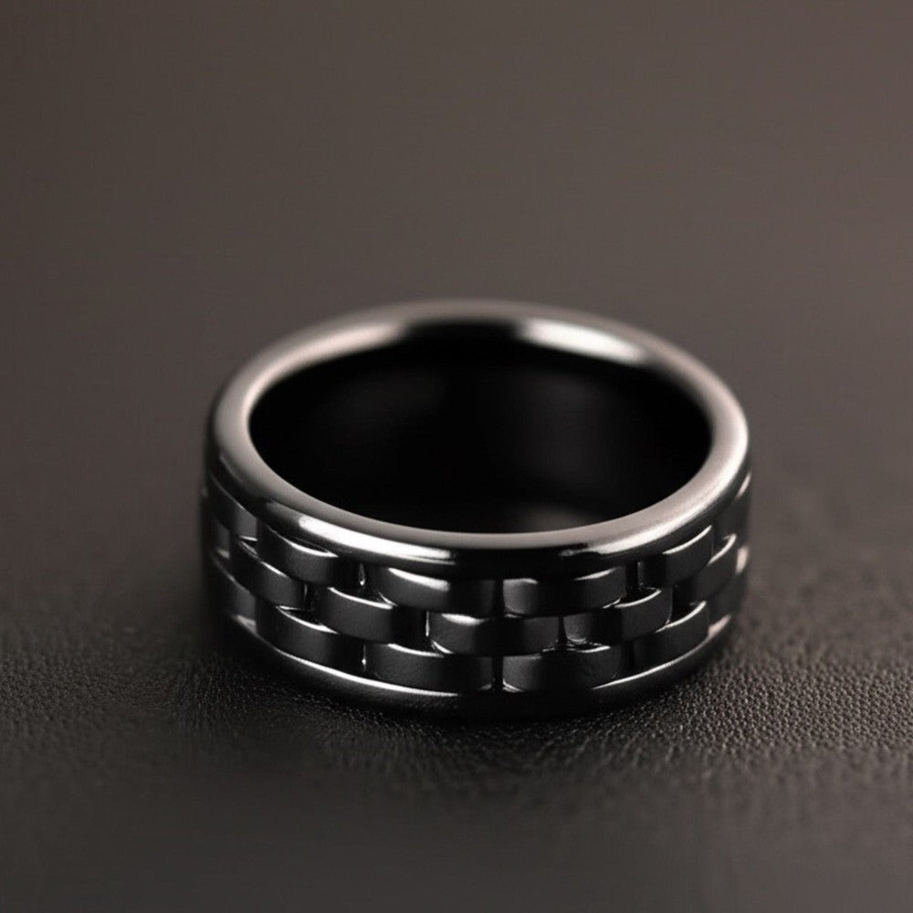 THE MEN THING Rings Royal Series - CARBON EDGE RING - Pure Stainless Steel Men’s Steel-Plated Black Ring – Statement Luxury Jewelry (Size : 19-22-24)