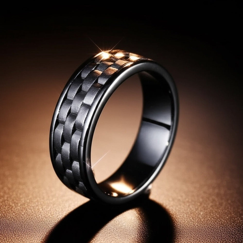 THE MEN THING Rings Royal Series - CARBON EDGE RING - Pure Stainless Steel Men’s Steel-Plated Black Ring – Statement Luxury Jewelry (Size : 19-22-24)
