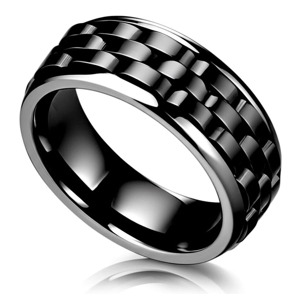 THE MEN THING Rings Royal Series - CARBON EDGE RING - Pure Stainless Steel Men’s Steel-Plated Black Ring – Statement Luxury Jewelry (Size : 19-22-24)