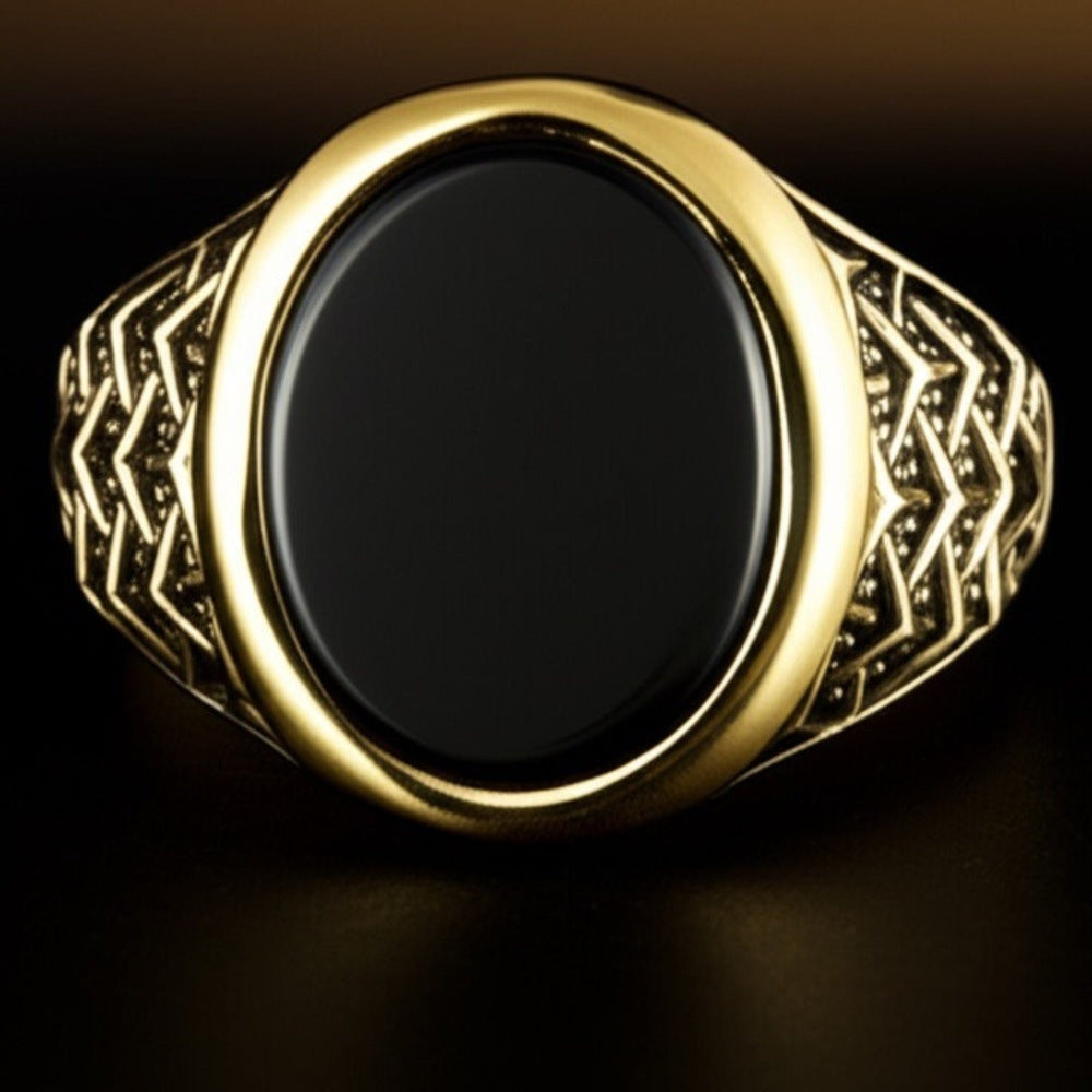 THE MEN THING Rings Royal Series - CONYX STAR RING - Pure Stainless Steel Men’s Gold-Plated Ring – Statement Luxury Jewelry (Size : 19-21-23)