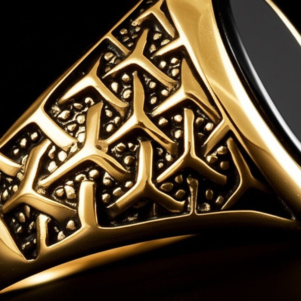 THE MEN THING Rings Royal Series - CONYX STAR RING - Pure Stainless Steel Men’s Gold-Plated Ring – Statement Luxury Jewelry (Size : 19-21-23)