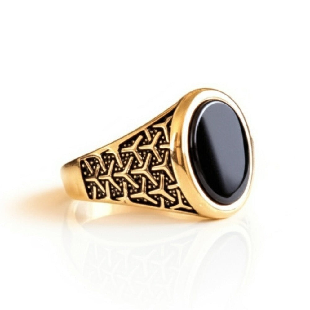 THE MEN THING Rings Royal Series - CONYX STAR RING - Pure Stainless Steel Men’s Gold-Plated Ring – Statement Luxury Jewelry (Size : 19-21-23)