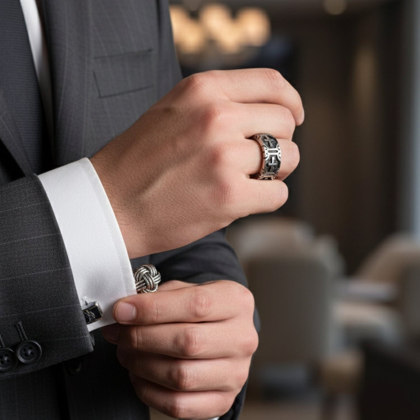 THE MEN THING Rings Royal Series - CROSSFIRE LEGACY RING - Pure Stainless Steel Men’s Steel-Plated Ring – Statement Luxury Jewelry (Size :16-20-22-26-28-31-32)