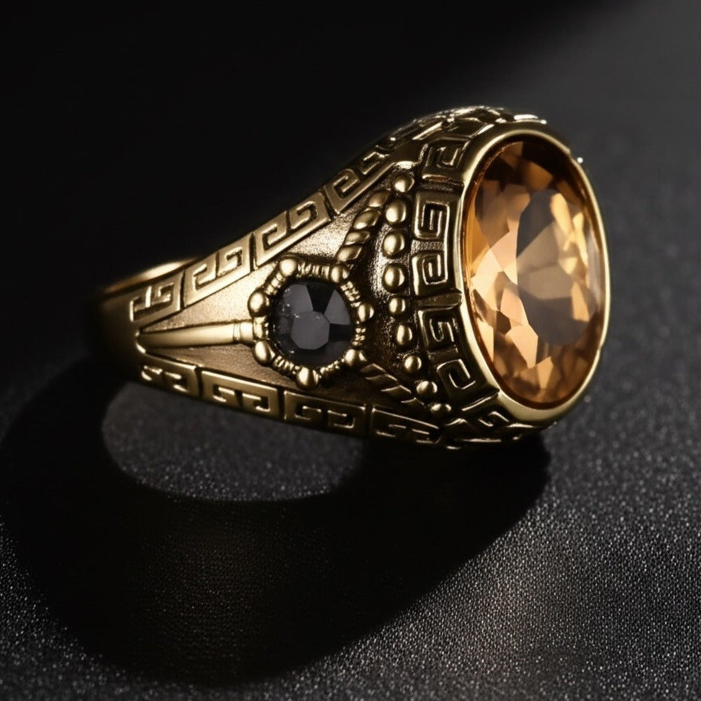 THE MEN THING Rings Royal Series - CROWN OF RA RING - Pure Stainless Steel Men’s Gold-Plated Ring – Statement Luxury Jewelry (Size : 17-19-22-24-26)