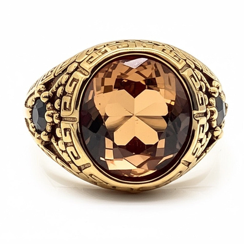 THE MEN THING Rings Royal Series - CROWN OF RA RING - Pure Stainless Steel Men’s Gold-Plated Ring – Statement Luxury Jewelry (Size : 17-19-22-24-26)