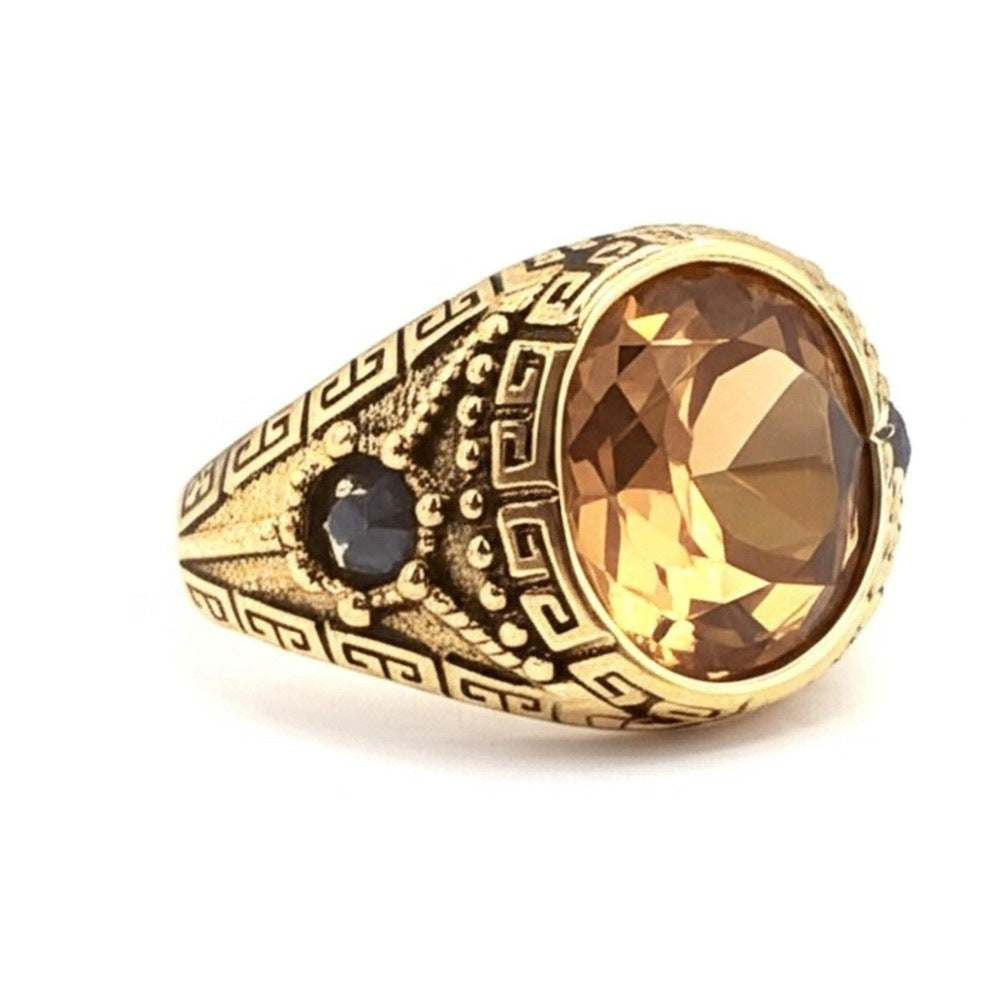 THE MEN THING Rings Royal Series - CROWN OF RA RING - Pure Stainless Steel Men’s Gold-Plated Ring – Statement Luxury Jewelry (Size : 17-19-22-24-26)