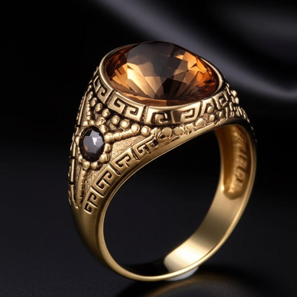 THE MEN THING Rings Royal Series - CROWN OF RA RING - Pure Stainless Steel Men’s Gold-Plated Ring – Statement Luxury Jewelry (Size : 17-19-22-24-26)