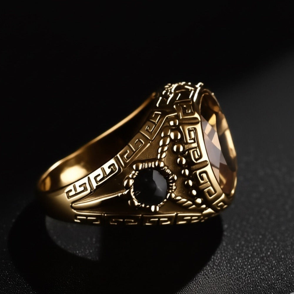THE MEN THING Rings Royal Series - CROWN OF RA RING - Pure Stainless Steel Men’s Gold-Plated Ring – Statement Luxury Jewelry (Size : 17-19-22-24-26)