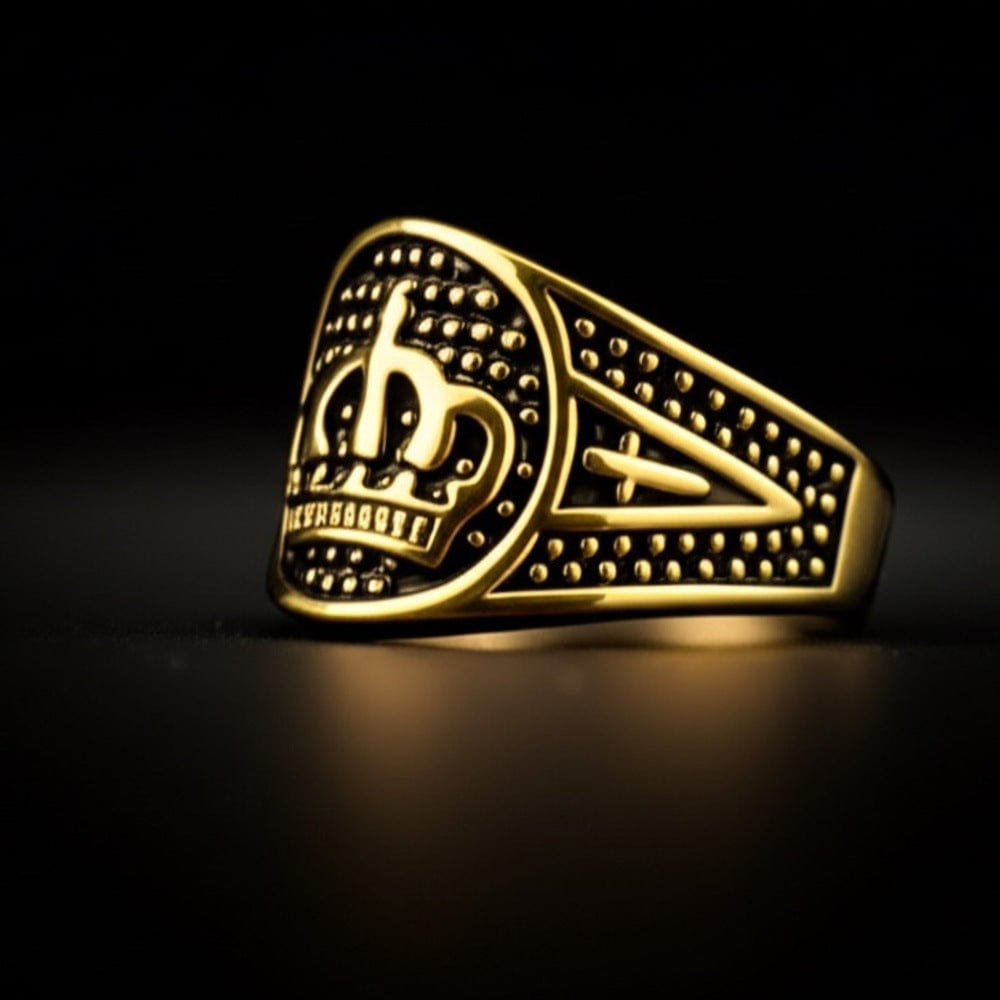 THE MEN THING Rings Royal Series - CROWN VALOR RING - Pure Stainless Steel Men’s Gold-Plated Crown Ring – Statement Luxury Jewelry (Size : 19-22-24)
