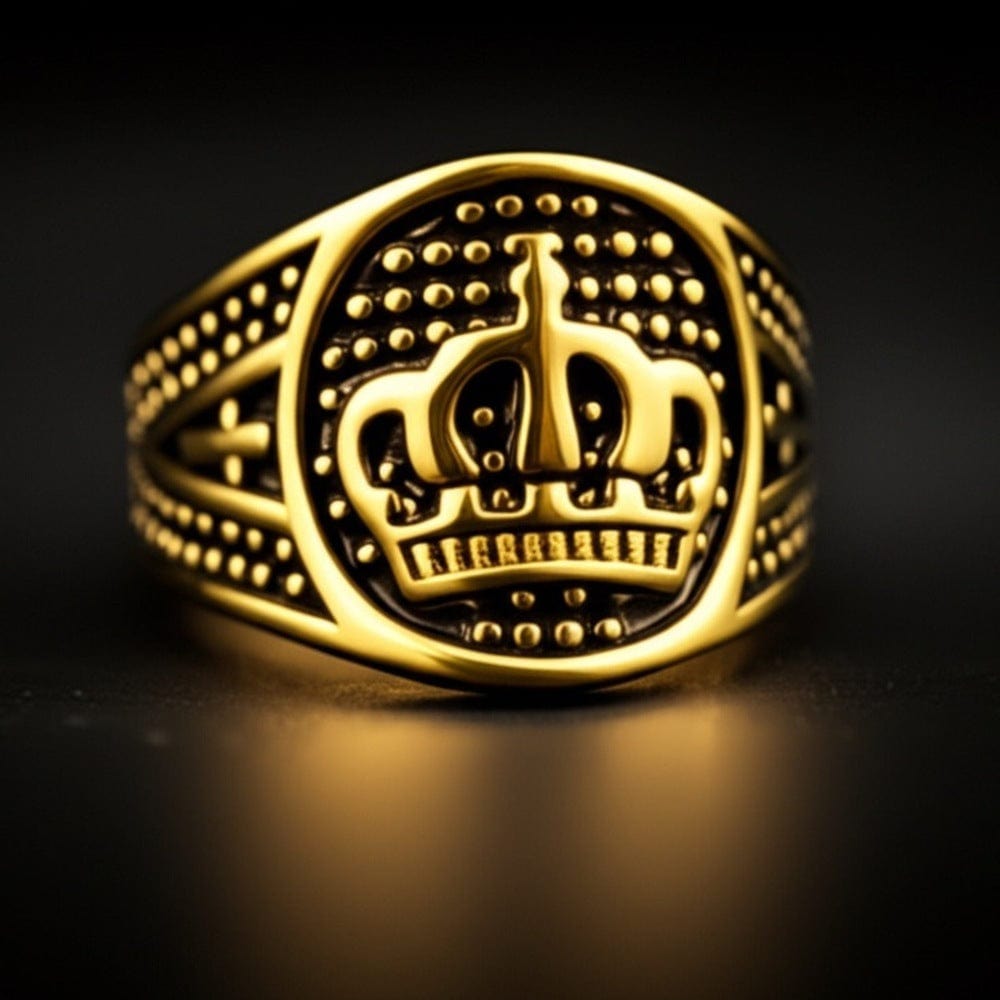 THE MEN THING Rings Royal Series - CROWN VALOR RING - Pure Stainless Steel Men’s Gold-Plated Crown Ring – Statement Luxury Jewelry (Size : 19-22-24)