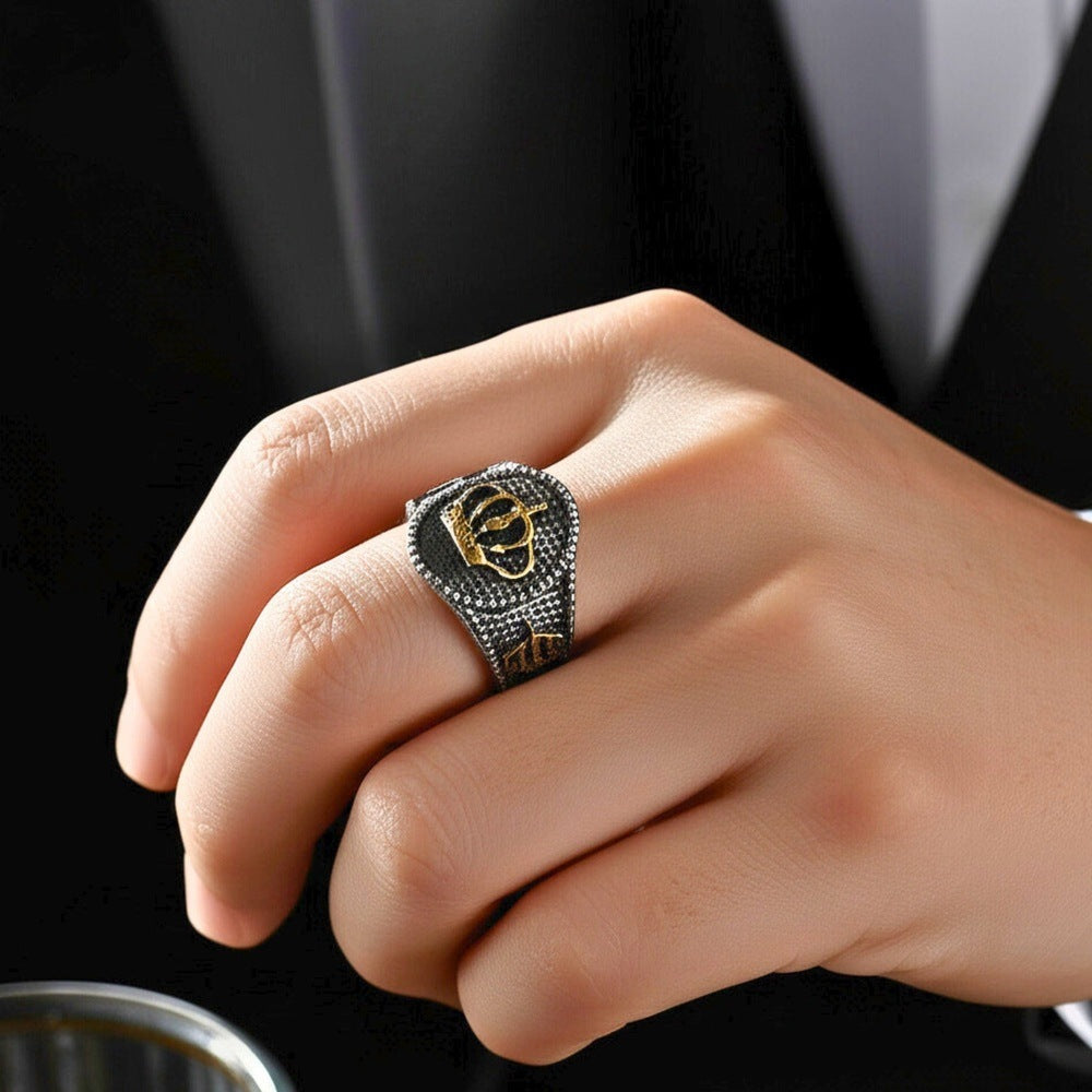 THE MEN THING Rings Royal Series - CROWNCLAD RING - Pure Stainless Steel Men’s Steel-Gold-Plated Ring – Statement Luxury Jewelry (Size : 20-22-24-27)