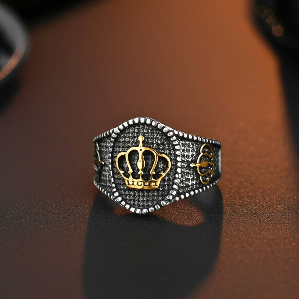 THE MEN THING Rings Royal Series - CROWNCLAD RING - Pure Stainless Steel Men’s Steel-Gold-Plated Ring – Statement Luxury Jewelry (Size : 20-22-24-27)