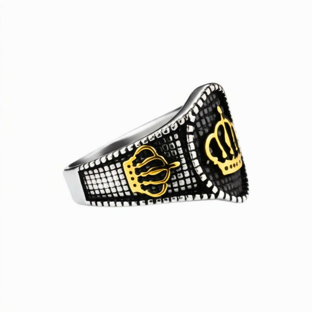 THE MEN THING Rings Royal Series - CROWNCLAD RING - Pure Stainless Steel Men’s Steel-Gold-Plated Ring – Statement Luxury Jewelry (Size : 20-22-24-27)