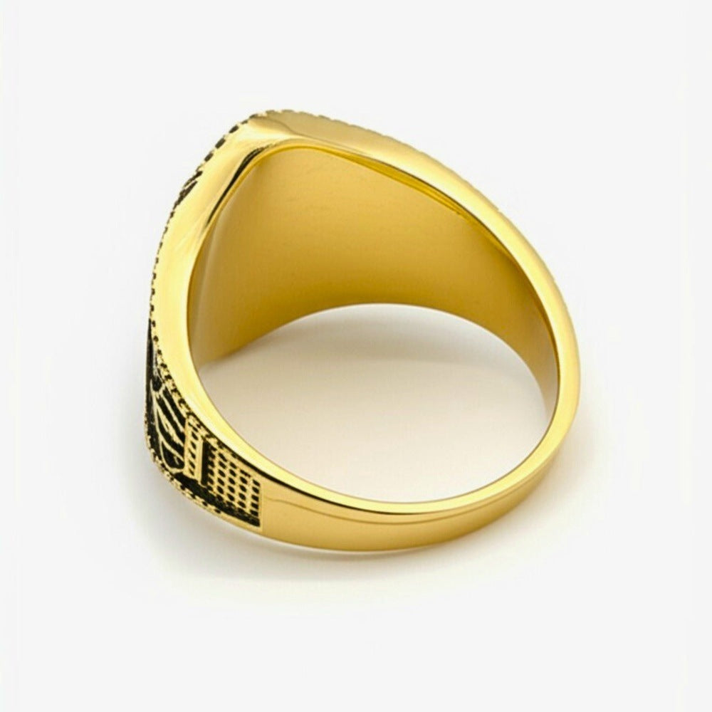 THE MEN THING Rings Royal Series - CROWNEL RING - Pure Stainless Steel Men’s Gold-Plated Ring – Statement Luxury Jewelry (Size : 20-23-25)
