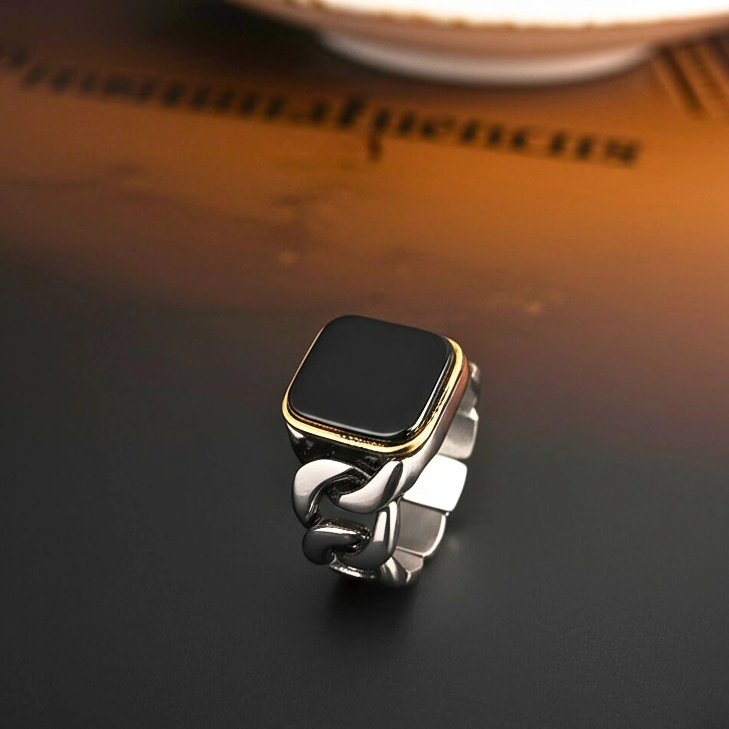 THE MEN THING Rings Royal Series - DARK ENCLAVE RING - Pure Stainless Steel Men’s Steel-Gold-Plated Ring – Statement Luxury Jewelry (Size : 19-22-24)