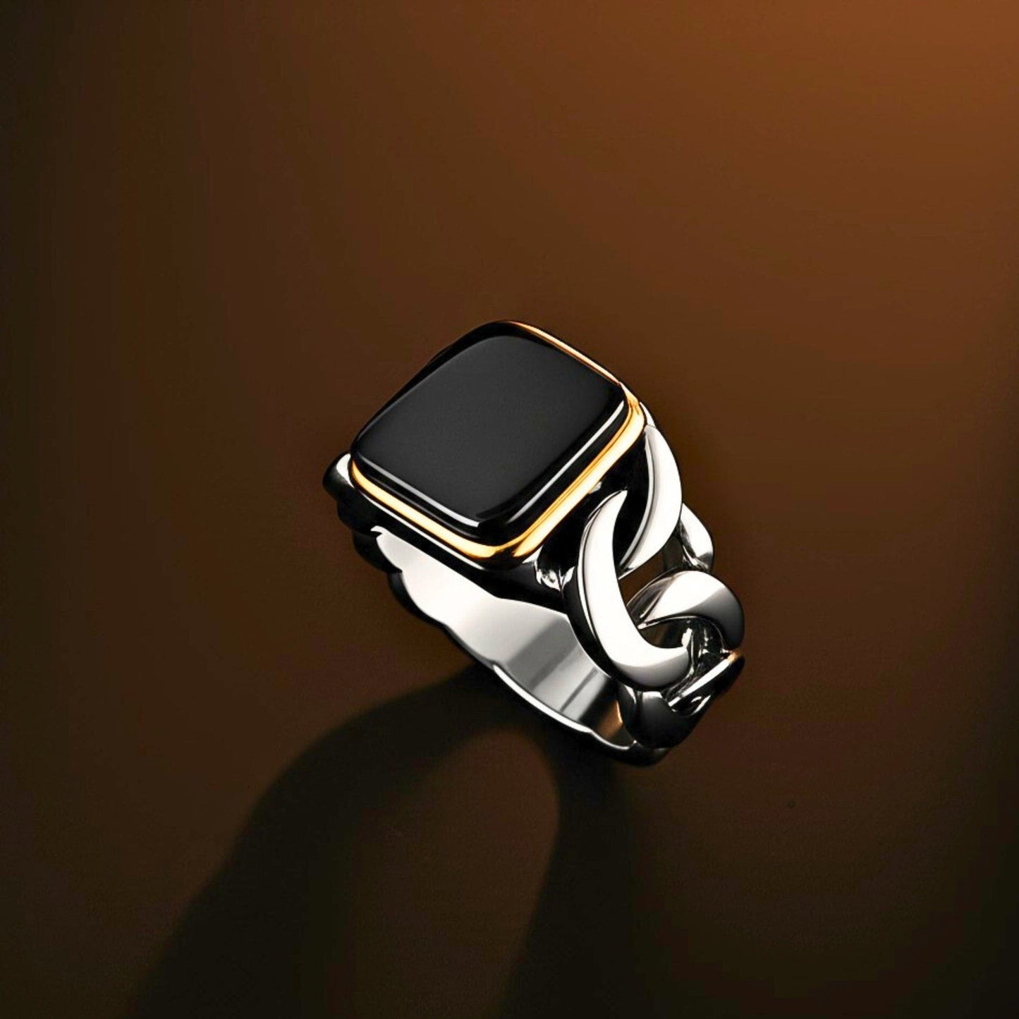 THE MEN THING Rings Royal Series - DARK ENCLAVE RING - Pure Stainless Steel Men’s Steel-Gold-Plated Ring – Statement Luxury Jewelry (Size : 19-22-24)