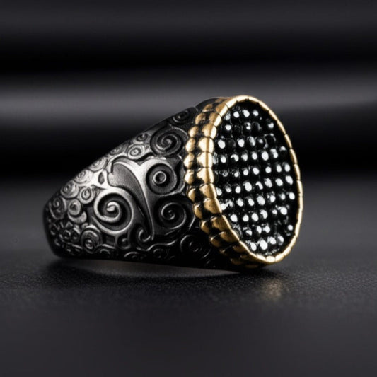 THE MEN THING Rings Royal Series - DARK HALO RING - Pure Stainless Steel Men’s Steel-Plated Black-Gold Ring – Statement Luxury Jewelry (Size : 19-22-24)