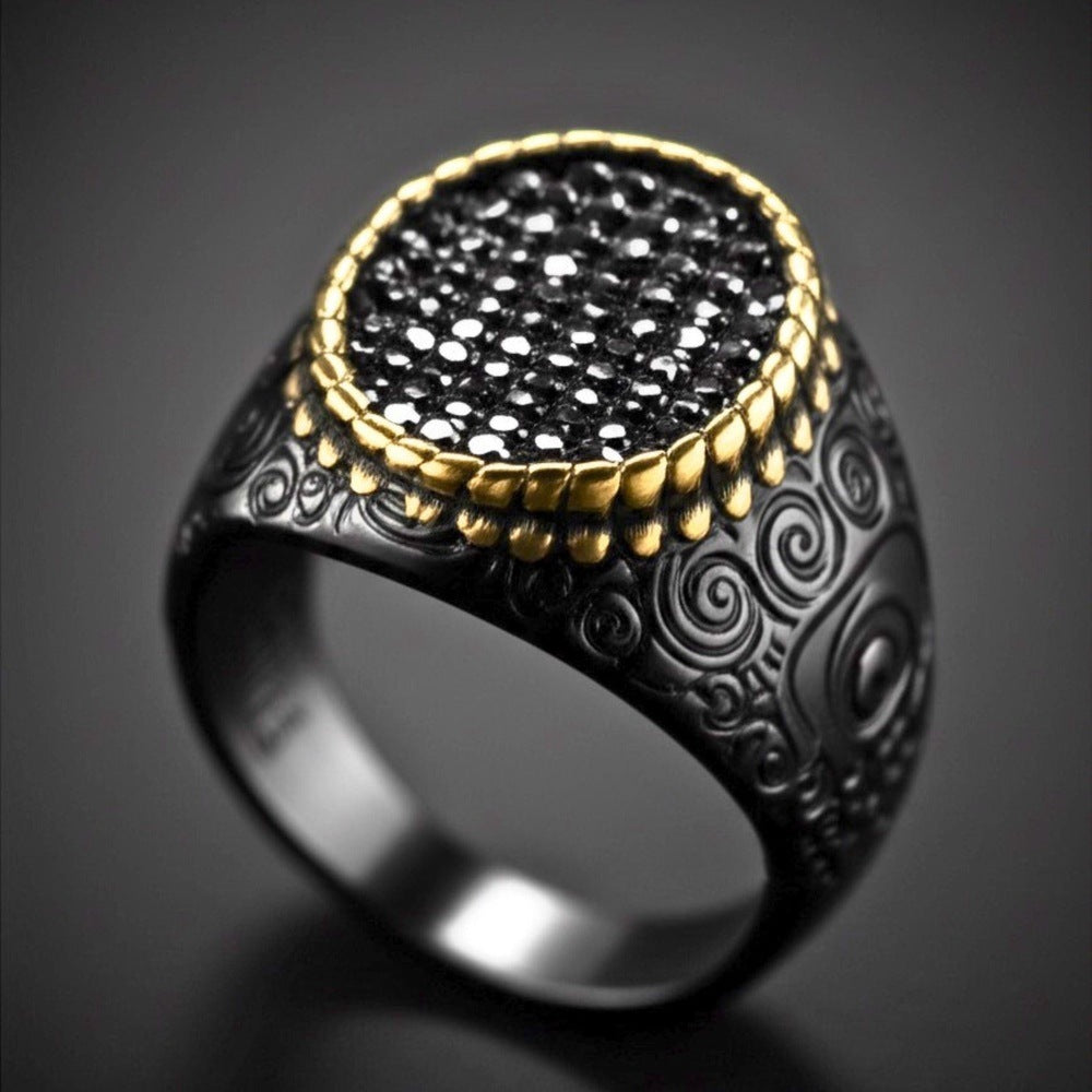 THE MEN THING Rings Royal Series - DARK HALO RING - Pure Stainless Steel Men’s Steel-Plated Black-Gold Ring – Statement Luxury Jewelry (Size : 19-22-24)