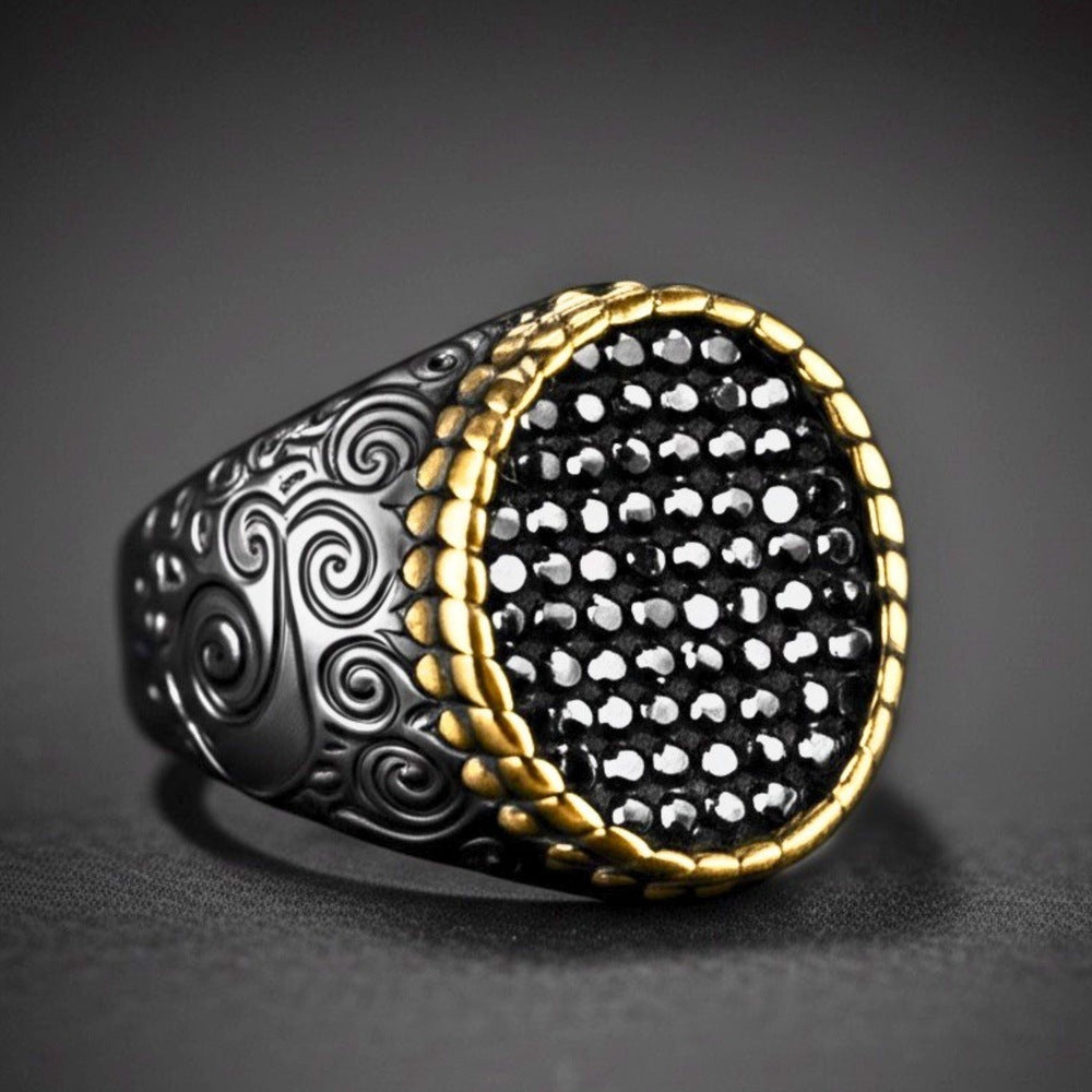 THE MEN THING Rings Royal Series - DARK HALO RING - Pure Stainless Steel Men’s Steel-Plated Black-Gold Ring – Statement Luxury Jewelry (Size : 19-22-24)