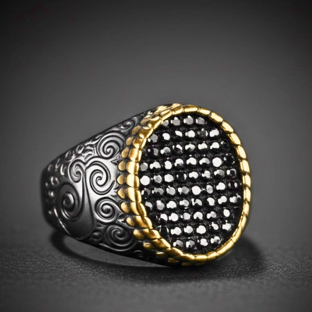 THE MEN THING Rings Royal Series - DARK HALO RING - Pure Stainless Steel Men’s Steel-Plated Black-Gold Ring – Statement Luxury Jewelry (Size : 19-22-24)