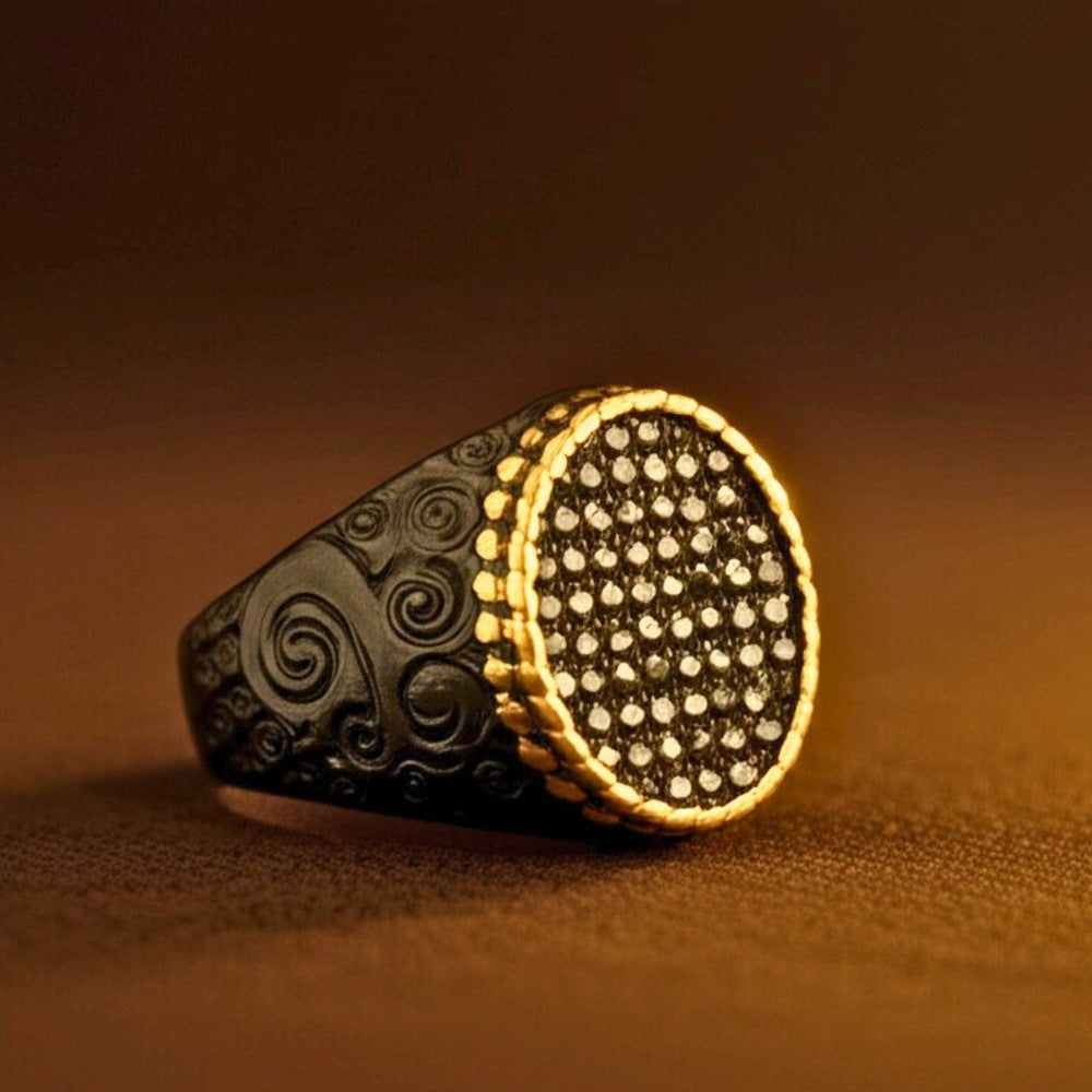 THE MEN THING Rings Royal Series - DARK HALO RING - Pure Stainless Steel Men’s Steel-Plated Black-Gold Ring – Statement Luxury Jewelry (Size : 19-22-24)