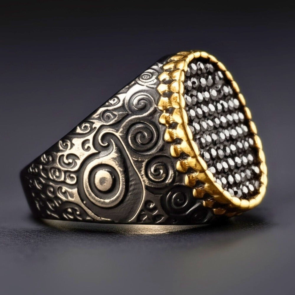 THE MEN THING Rings Royal Series - DARK HALO RING - Pure Stainless Steel Men’s Steel-Plated Black-Gold Ring – Statement Luxury Jewelry (Size : 19-22-24)