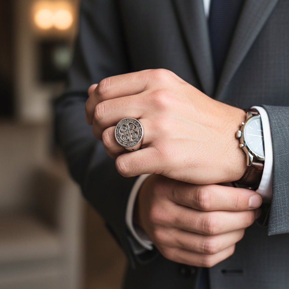 THE MEN THING Rings Royal Series - DIVINE WARD RING - Pure Stainless Steel Men’s Steel-Plated Ring – Statement Luxury Jewelry (Size : 22-24-27-28-30)