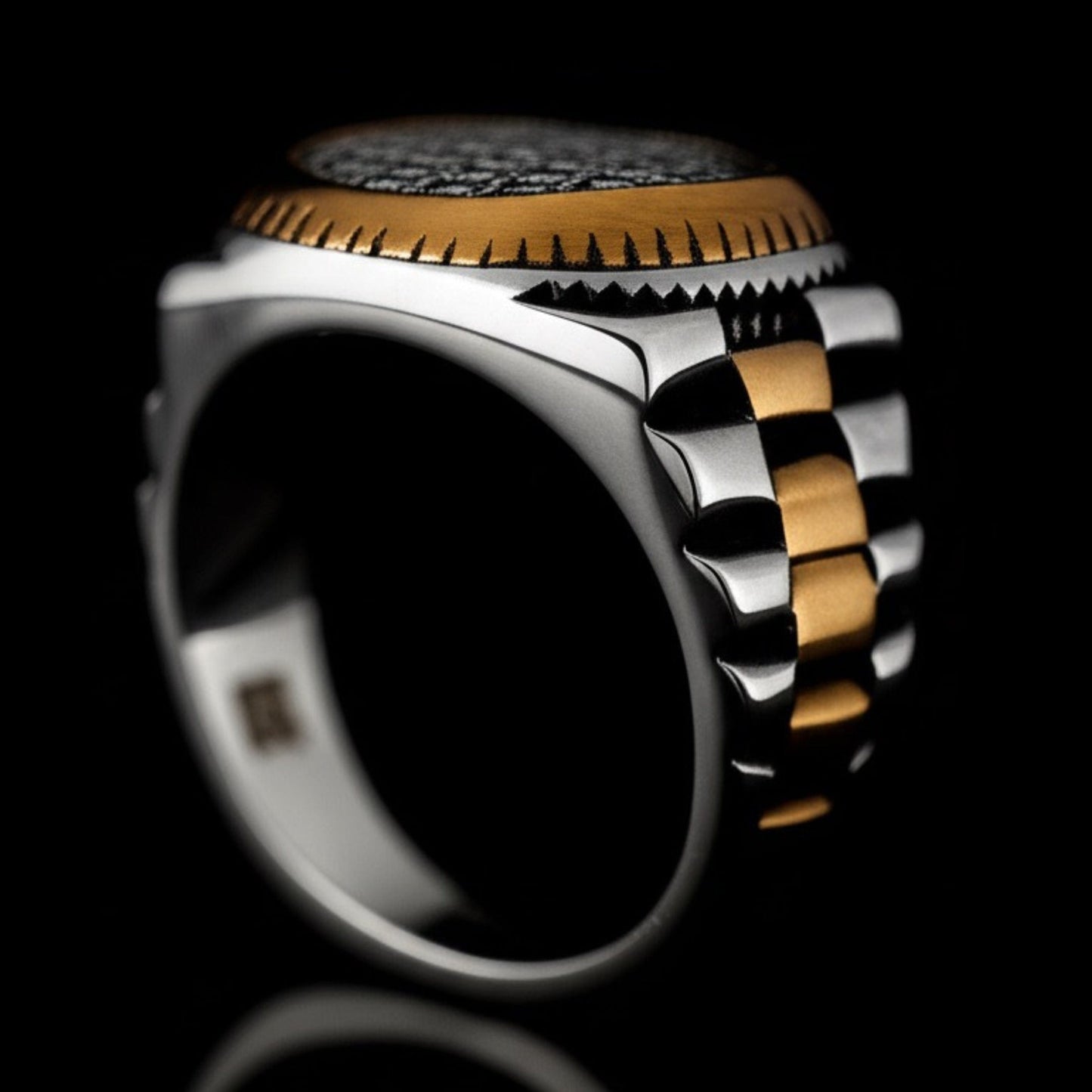 THE MEN THING Rings Royal Series - DOMINION GRID RING - Pure Stainless Steel Men’s Silver Gold-Plated Ring – Statement Luxury Jewelry (Size : 19-22-24)