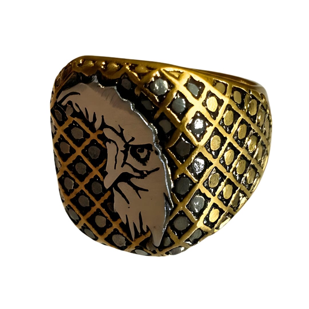 THE MEN THING Rings Royal Series - DOMINION RUNE RING - Pure Stainless Steel Men’s Gold-Plated Ring – Statement Luxury Jewelry (Size : 19-22-24-27)