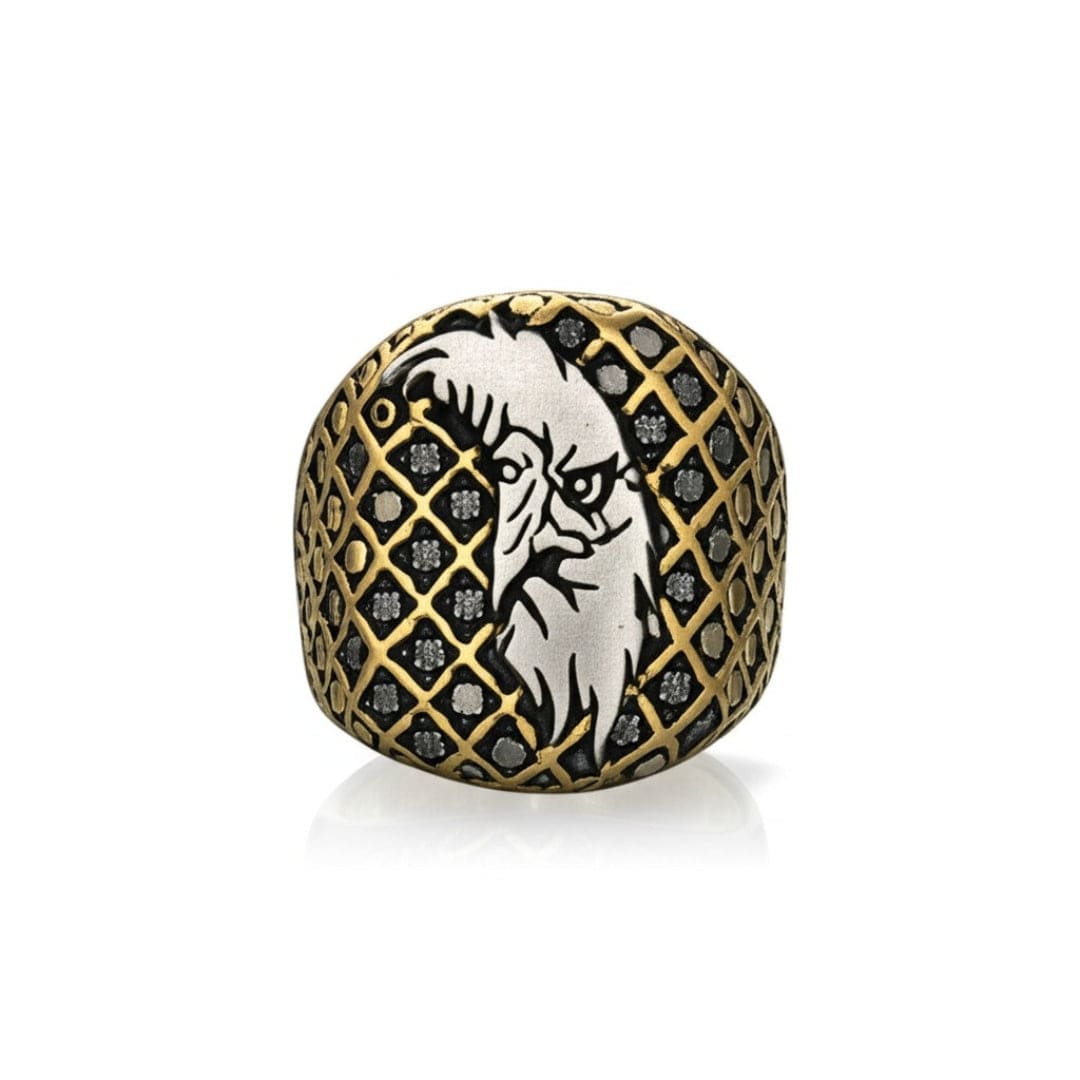 THE MEN THING Rings Royal Series - DOMINION RUNE RING - Pure Stainless Steel Men’s Gold-Plated Ring – Statement Luxury Jewelry (Size : 19-22-24-27)