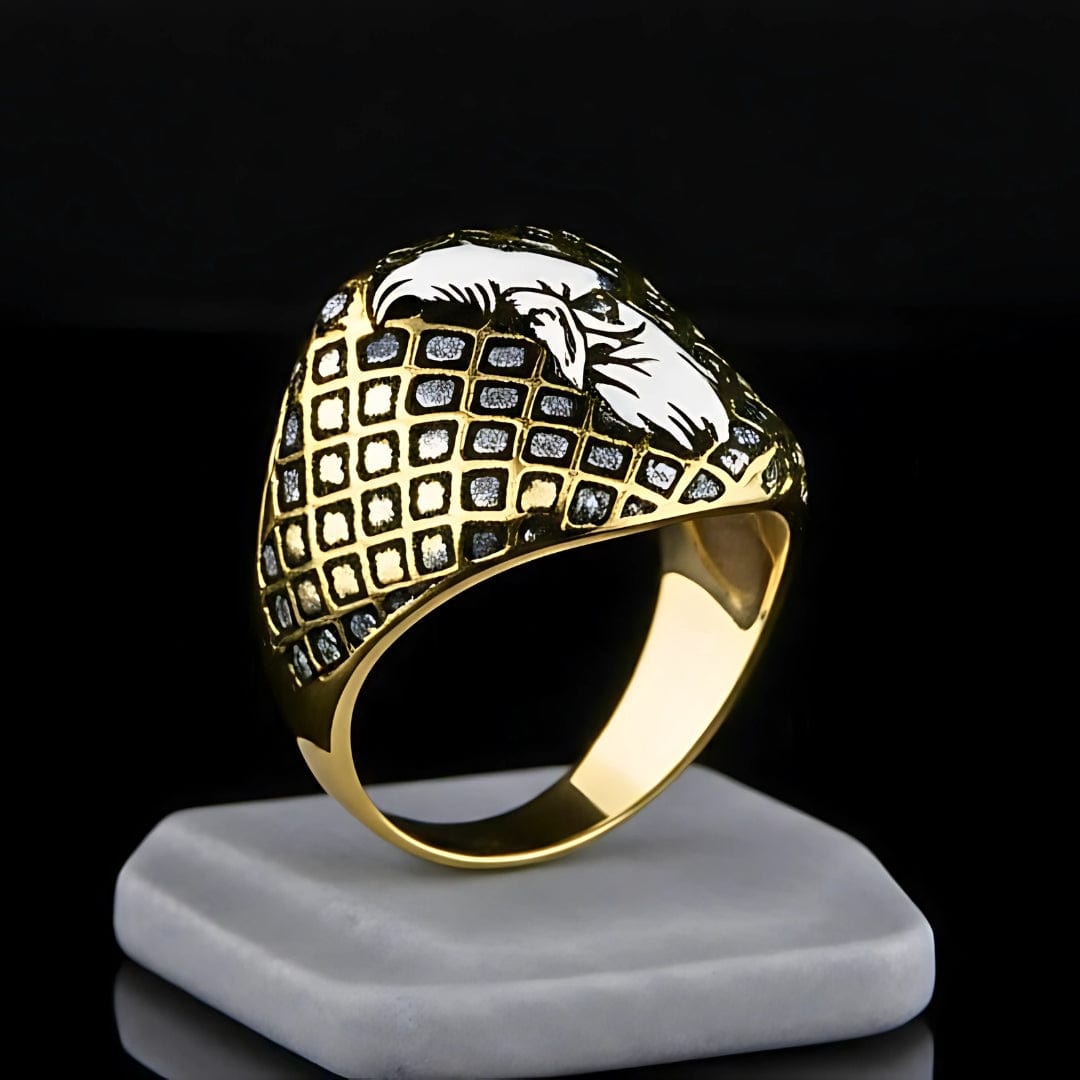 THE MEN THING Rings Royal Series - DOMINION RUNE RING - Pure Stainless Steel Men’s Gold-Plated Ring – Statement Luxury Jewelry (Size : 19-22-24-27)