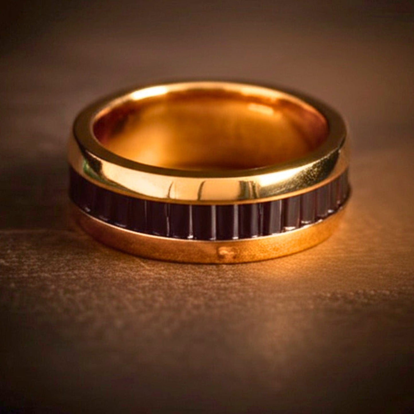 THE MEN THING Rings Royal Series - ECLIPSE BAND RING - Pure Stainless Steel Men’s Gold-Black-Plated Ring – Statement Luxury Jewelry (Size : 19-22-24)