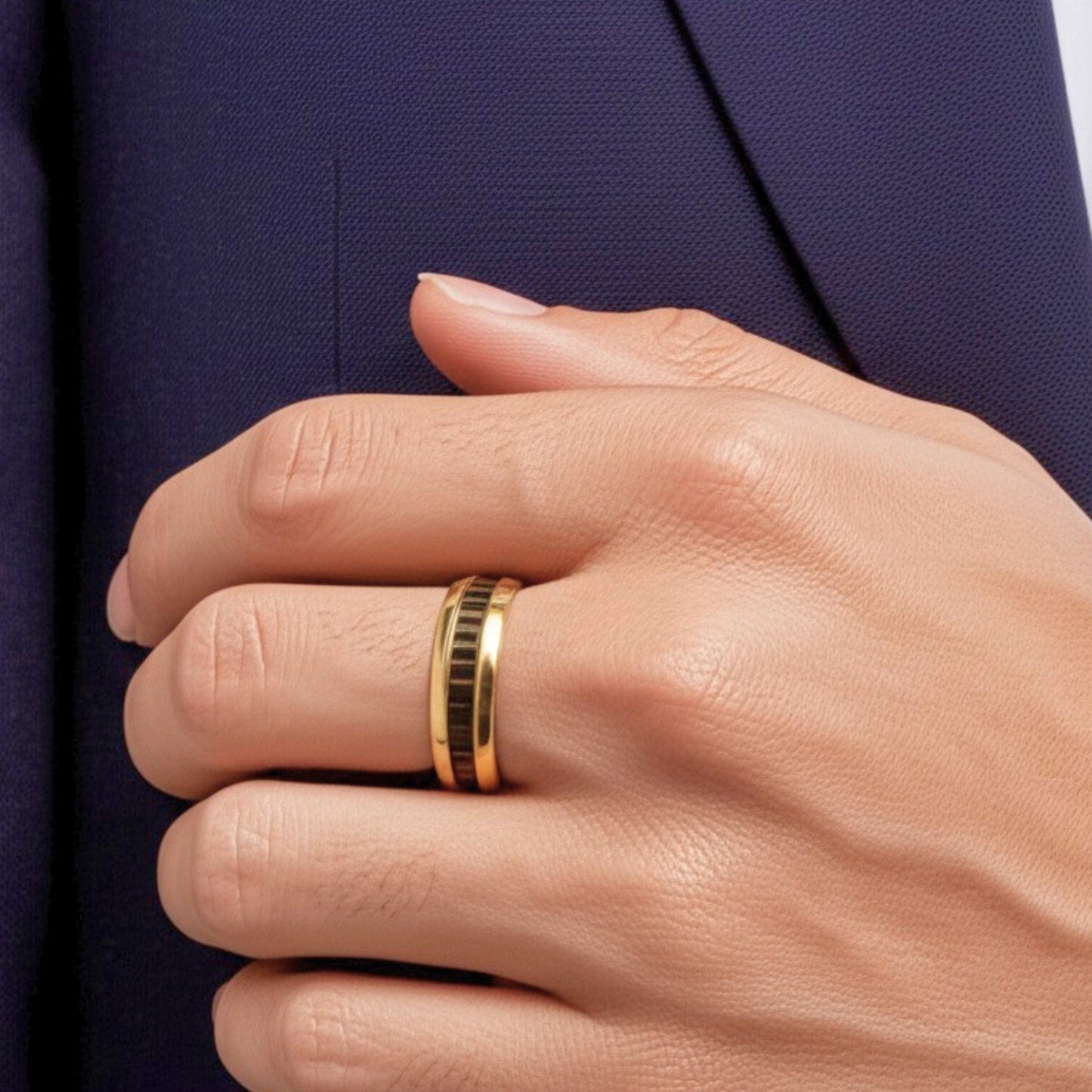 THE MEN THING Rings Royal Series - ECLIPSE BAND RING - Pure Stainless Steel Men’s Gold-Black-Plated Ring – Statement Luxury Jewelry (Size : 19-22-24)